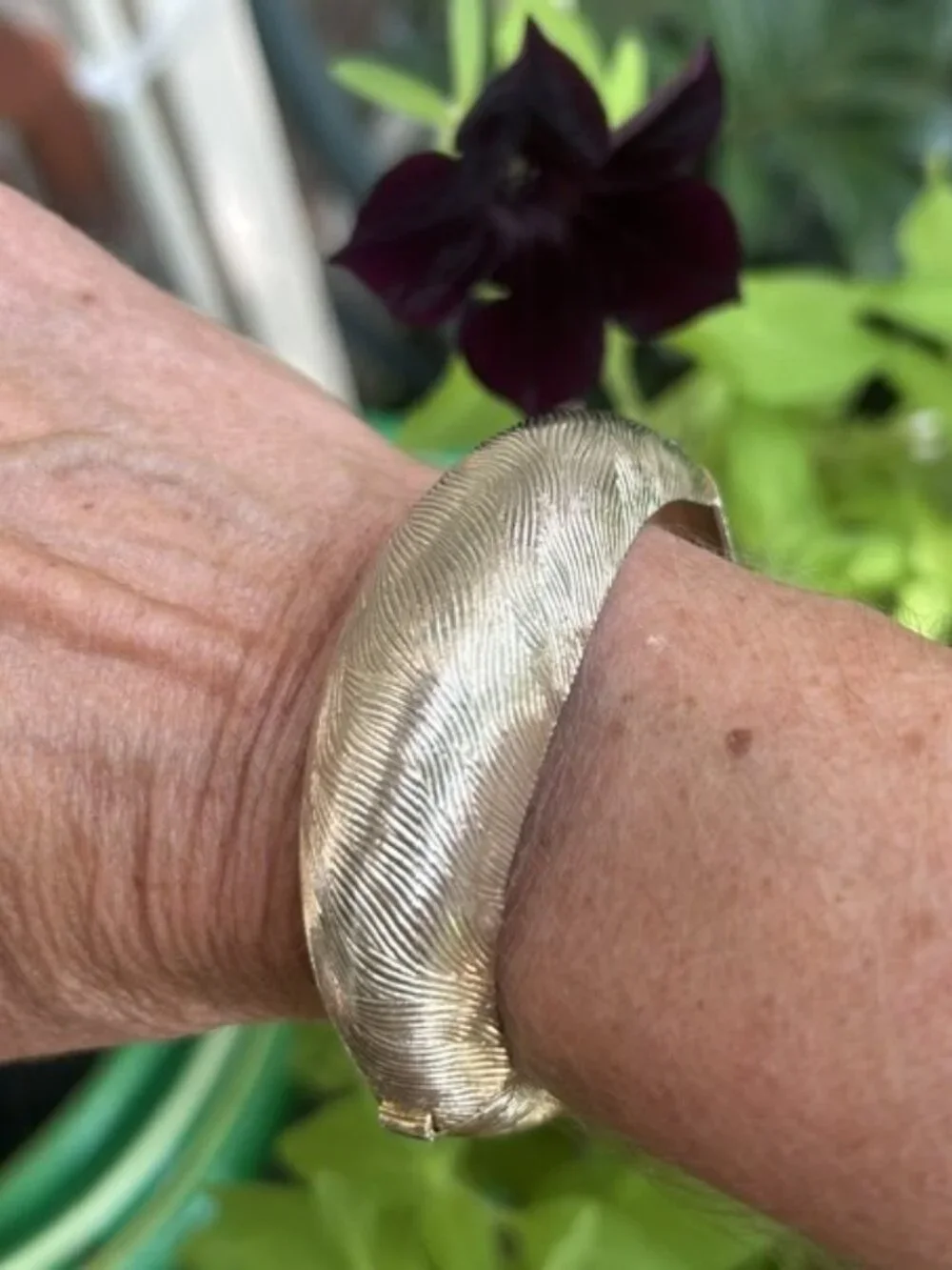 CORO PEGASUS Textured Domed Gold Tone Hinged Clamper BRACELET